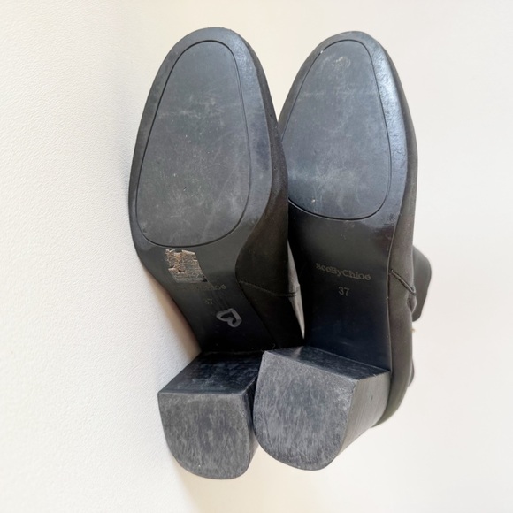 See By Chloe Boots Louise Ankle Leather Block Heel Casual Chic Minimal Black 7 - Picture 14 of 16